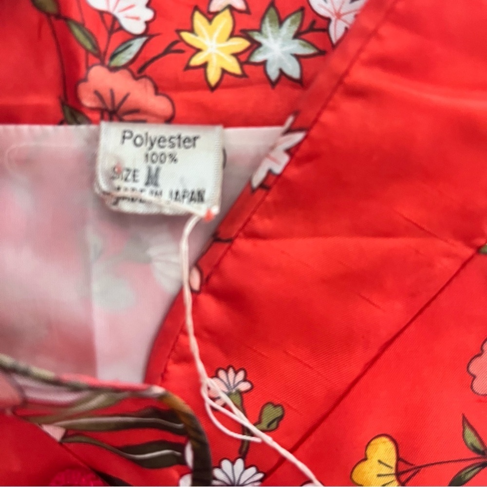 Vintage 1960s Red Floral Japanese Maxi Mandarin Collar House or Evening Coat L - Picture 5 of 11